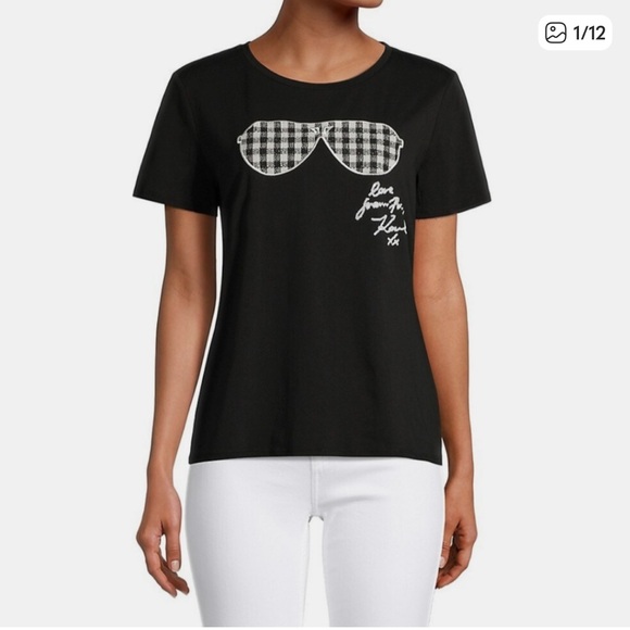 Karl Lagerfeld Tops - Karl Lagerfeld Black Buffalo Check Sunglasses T-Shirt